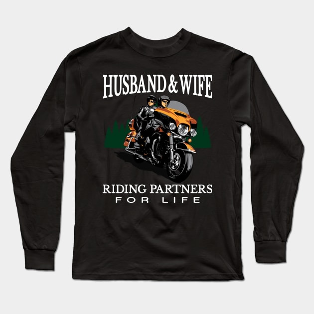 Husband & wife riding partners for life, Biker Long Sleeve T-Shirt by Lekrock Shop